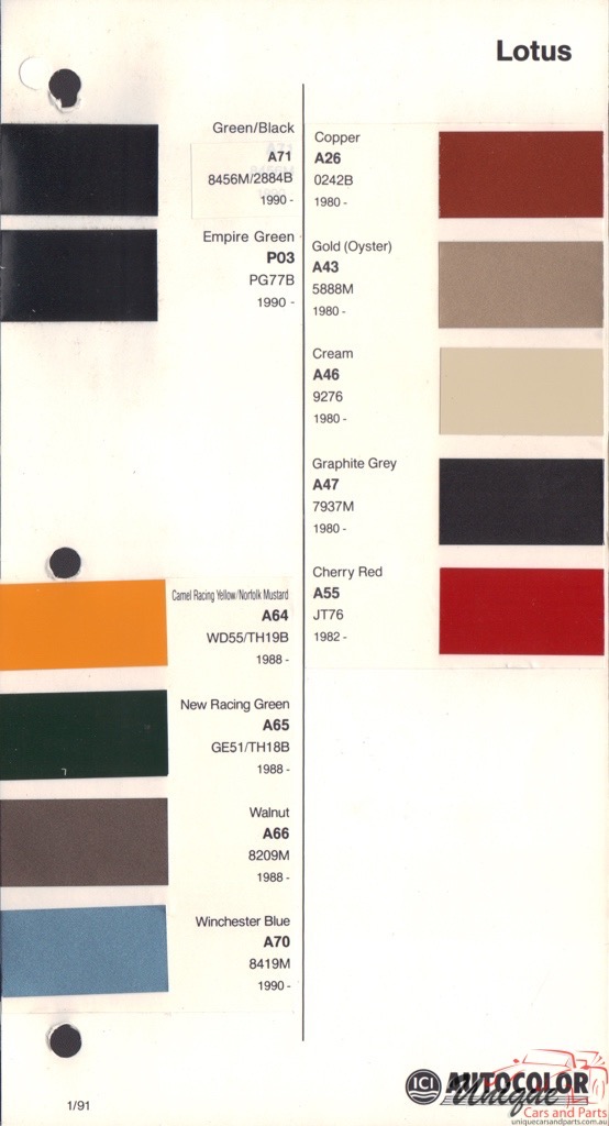 1980-1992 Lotus Paint Charts Autocolor